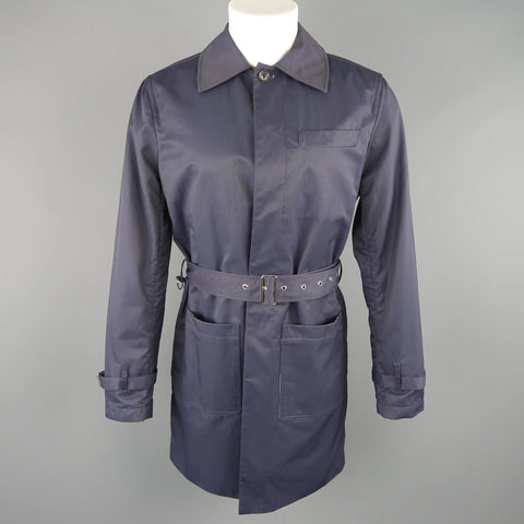 J. PRESS 38 Navy Cotton  Nylon Hidden Placket Collared Trenchcoat J. PRESS