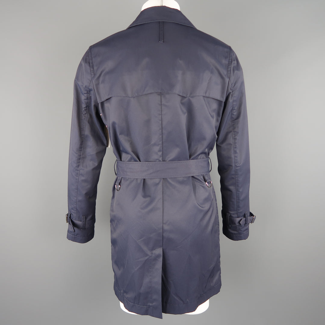 J. PRESS 38 Navy Cotton  Nylon Hidden Placket Collared Trenchcoat