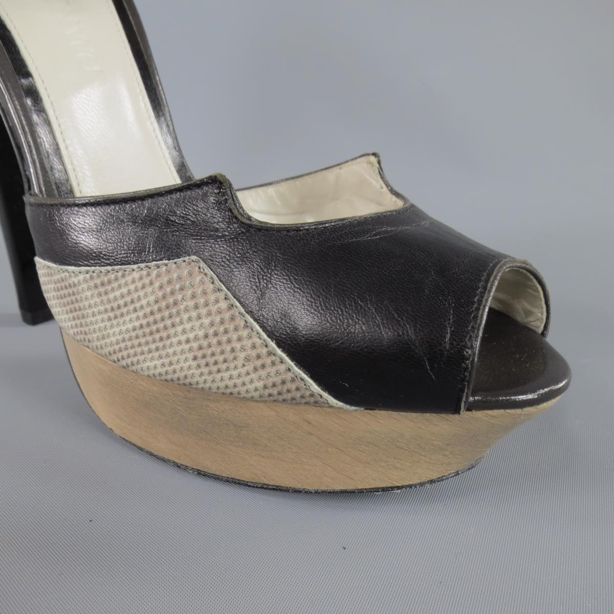 JASON WU Size 8 Black & Gray Leather Platform Snake Skin Platform Heels