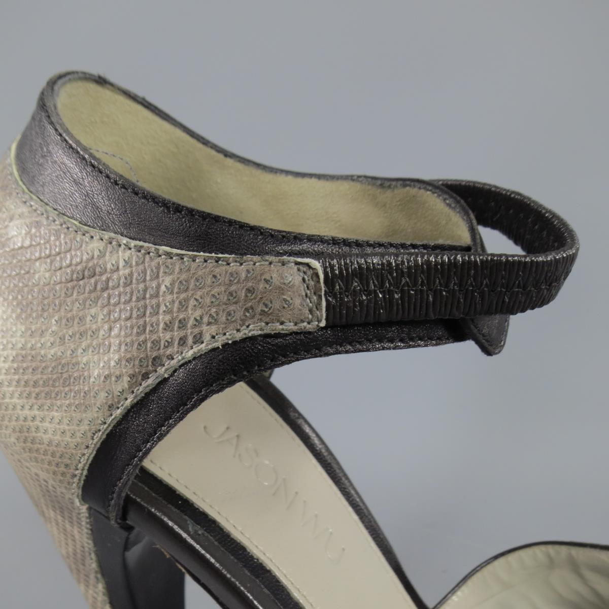 JASON WU Size 8 Black & Gray Leather Platform Snake Skin Platform Heels