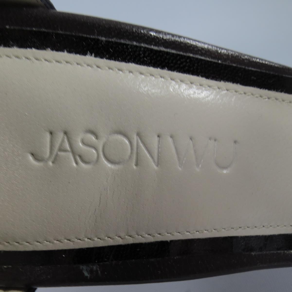 JASON WU Size 8 Black & Gray Leather Platform Snake Skin Platform Heels