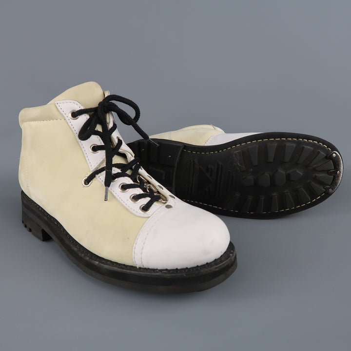 JEAN-BAPTISTE RAUTUREAU Size 7.5 White & Cream Two Toned Leather Hiking Boots