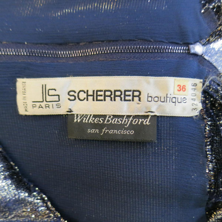 JEAN-LOUIS SCHERRER 2 Vestido tubo de manga larga de terciopelo metalizado plateado y azul marino 
