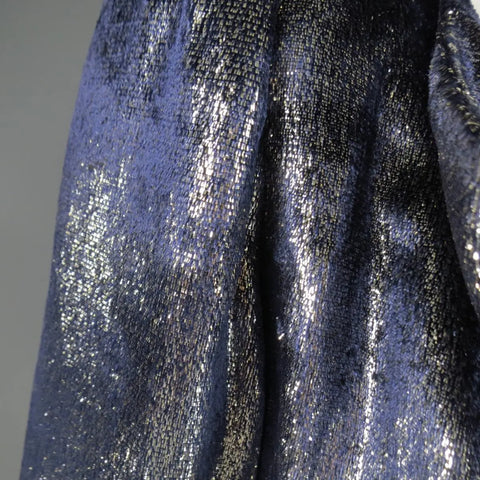 JEAN-LOUIS SCHERRER 2 Silver & Navy Metallic Velvet Long Sleeve Sheath Dress JEAN-LOUIS SCHERRER