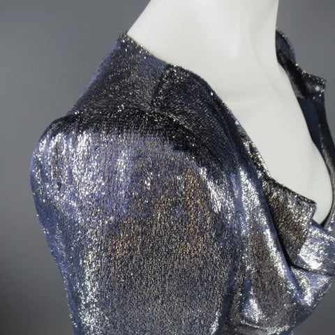 JEAN-LOUIS SCHERRER 2 Silver & Navy Metallic Velvet Long Sleeve Sheath Dress JEAN-LOUIS SCHERRER