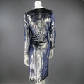 JEAN-LOUIS SCHERRER 2 Silver & Navy Metallic Velvet Long Sleeve Sheath Dress JEAN-LOUIS SCHERRER