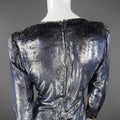 JEAN-LOUIS SCHERRER 2 Silver & Navy Metallic Velvet Long Sleeve Sheath Dress JEAN-LOUIS SCHERRER