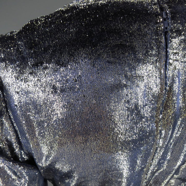 JEAN-LOUIS SCHERRER 2 Robe fourreau à manches longues en velours métallisé argent et bleu marine 