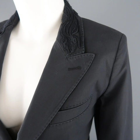JEAN PAUL GAULTIER Size 10 Gray Cotton Embroidered Peak Lapel Blazer Jacket JEAN PAUL GAULTIER