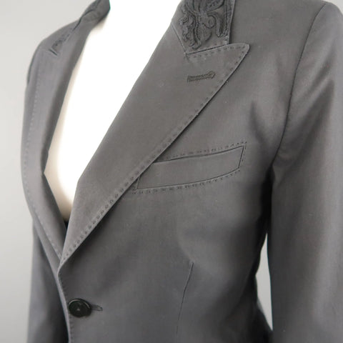 JEAN PAUL GAULTIER Size 10 Gray Cotton Embroidered Peak Lapel Blazer Jacket JEAN PAUL GAULTIER