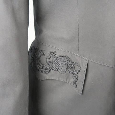 JEAN PAUL GAULTIER Size 10 Gray Cotton Embroidered Peak Lapel Blazer Jacket JEAN PAUL GAULTIER