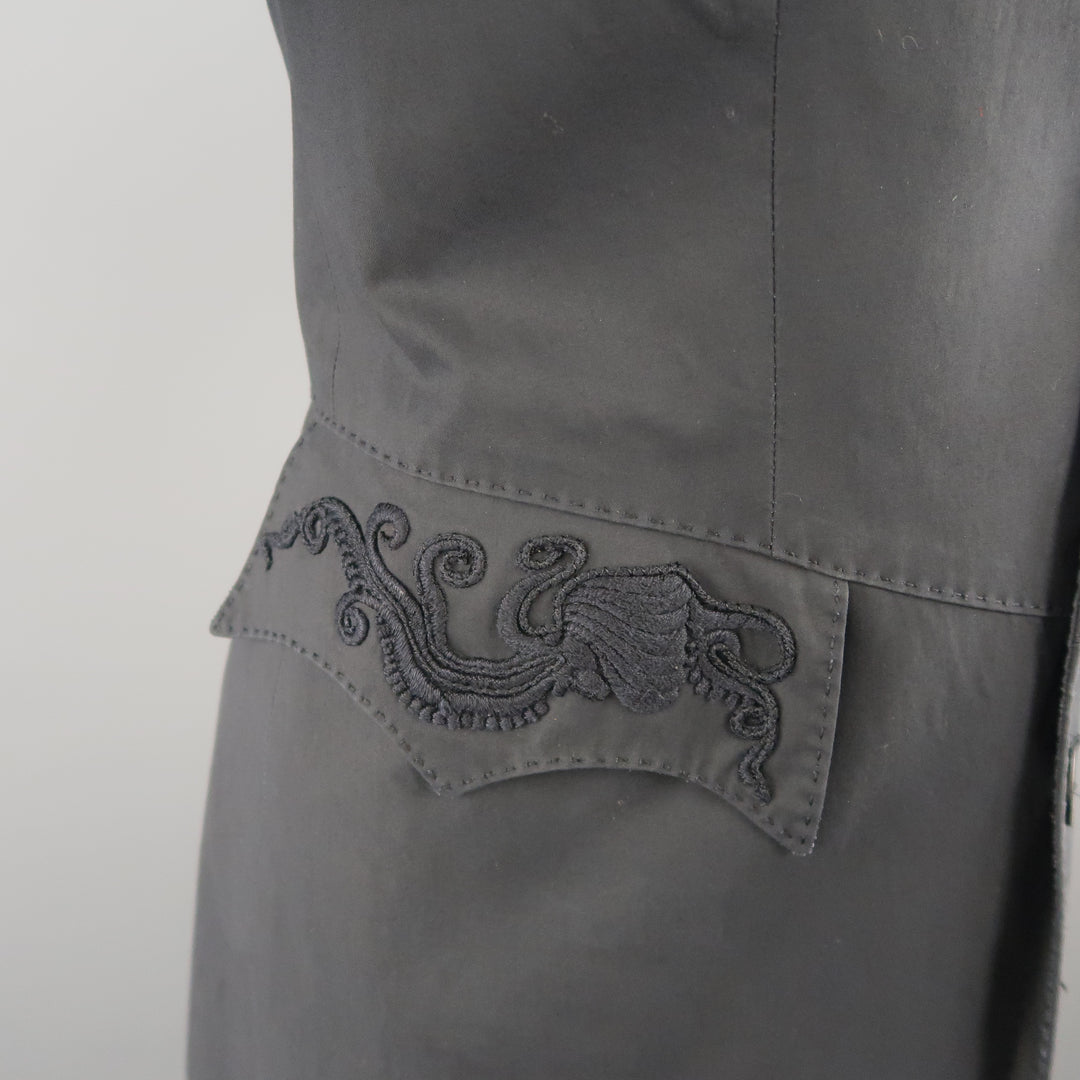 JEAN PAUL GAULTIER Size 10 Gray Cotton Embroidered Peak Lapel Blazer Jacket