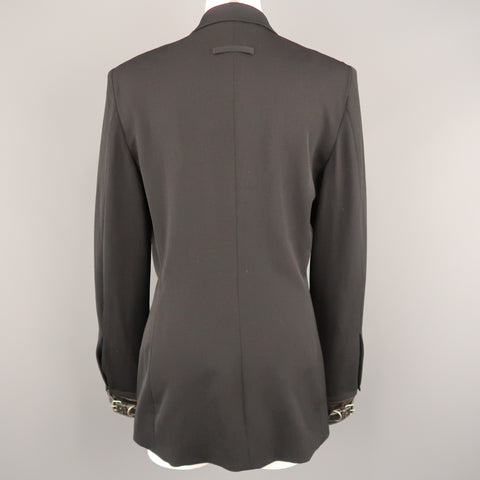 JEAN PAUL GAULTIER Size 12 Black Hidden Placket Leather Cuff Blazer