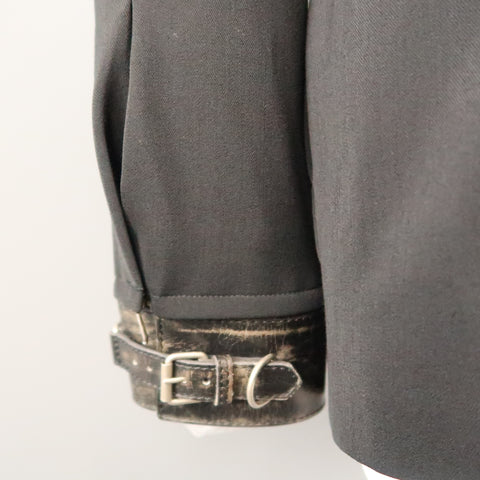 JEAN PAUL GAULTIER Size 12 Black Hidden Placket Leather Cuff Blazer