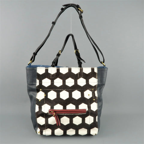 JEROME DREYFUSS x JACQUES Blue Lizard & Printed Ponyhair Tote Handbag JEROME DREYFUSS