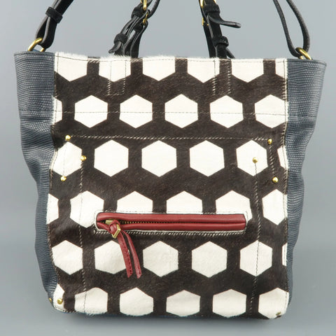 JEROME DREYFUSS x JACQUES Blue Lizard & Printed Ponyhair Tote Handbag JEROME DREYFUSS