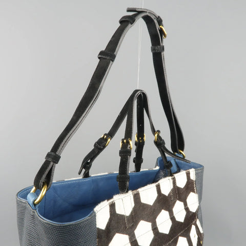 JEROME DREYFUSS x JACQUES Blue Lizard & Printed Ponyhair Tote Handbag JEROME DREYFUSS