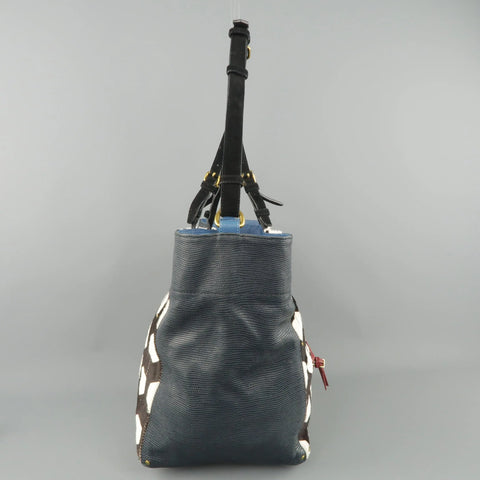 JEROME DREYFUSS x JACQUES Blue Lizard & Printed Ponyhair Tote Handbag JEROME DREYFUSS