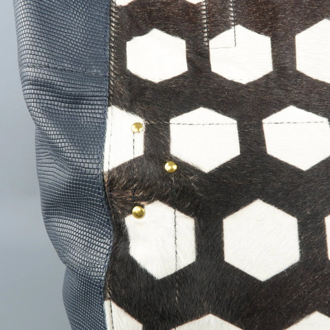 JEROME DREYFUSS x JACQUES Blue Lizard & Printed Ponyhair Tote Handbag JEROME DREYFUSS