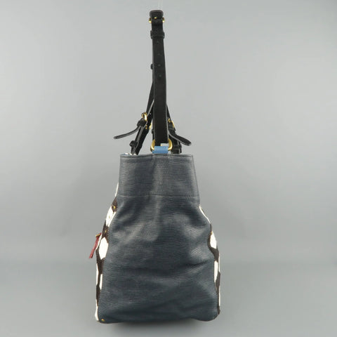 JEROME DREYFUSS x JACQUES Blue Lizard & Printed Ponyhair Tote Handbag JEROME DREYFUSS