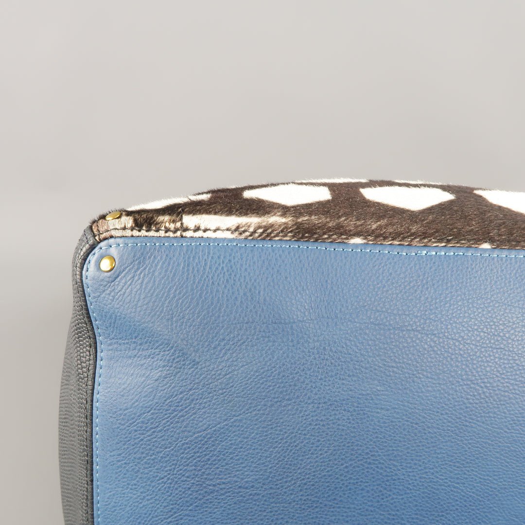 JEROME DREYFUSS x JACQUES Blue Lizard & Printed Ponyhair Tote Handbag