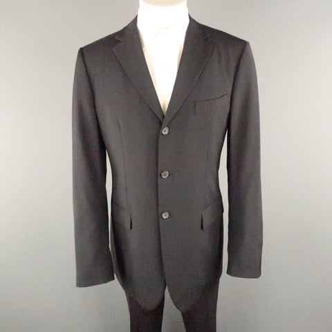 JIL SANDER Chest Size 40 Black Solid Virgin Wool Notch Lapel 36 36 Suit