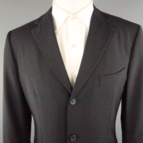 JIL SANDER Chest Size 40 Black Solid Virgin Wool Notch Lapel 36 36 Suit