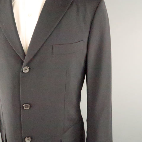 JIL SANDER Chest Size 40 Black Solid Virgin Wool Notch Lapel 36 36 Suit