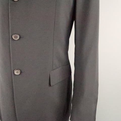 JIL SANDER Chest Size 40 Black Solid Virgin Wool Notch Lapel 36 36 Suit