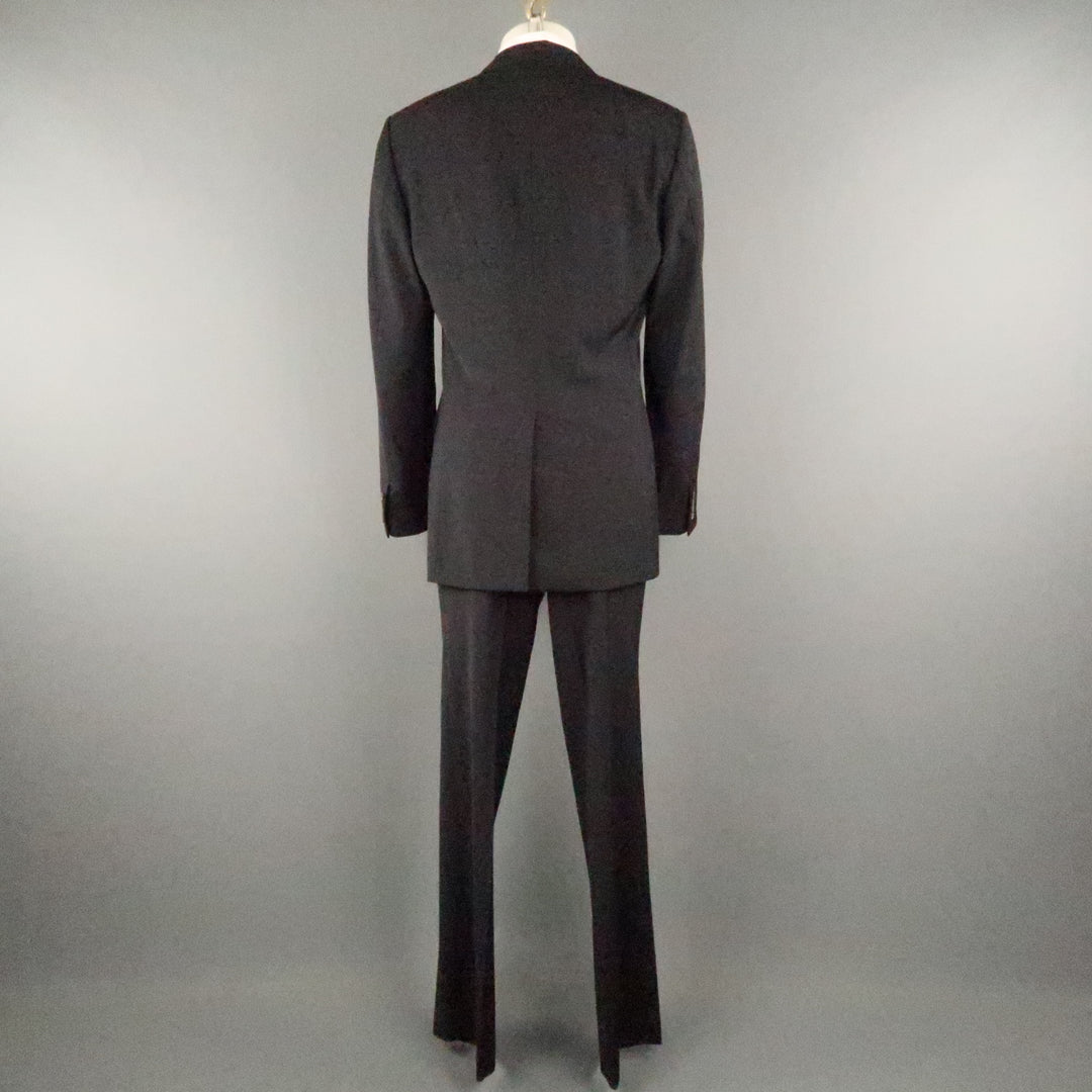JIL SANDER Chest Size 40 Black Solid Virgin Wool Notch Lapel 36 36 Suit