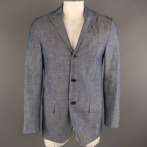 JIL SANDER 40 Indigo Textured Cotton Notch Lapel  Sport Coat