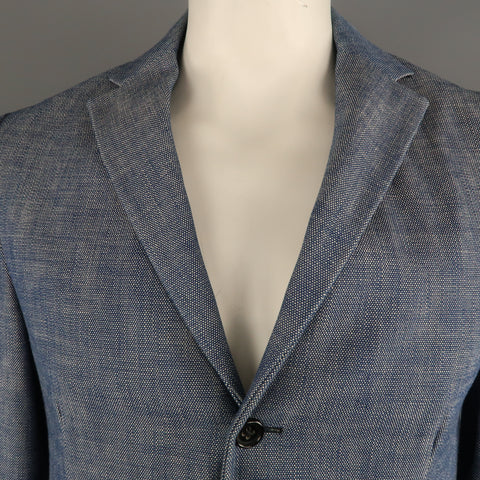 JIL SANDER 40 Indigo Textured Cotton Notch Lapel  Sport Coat