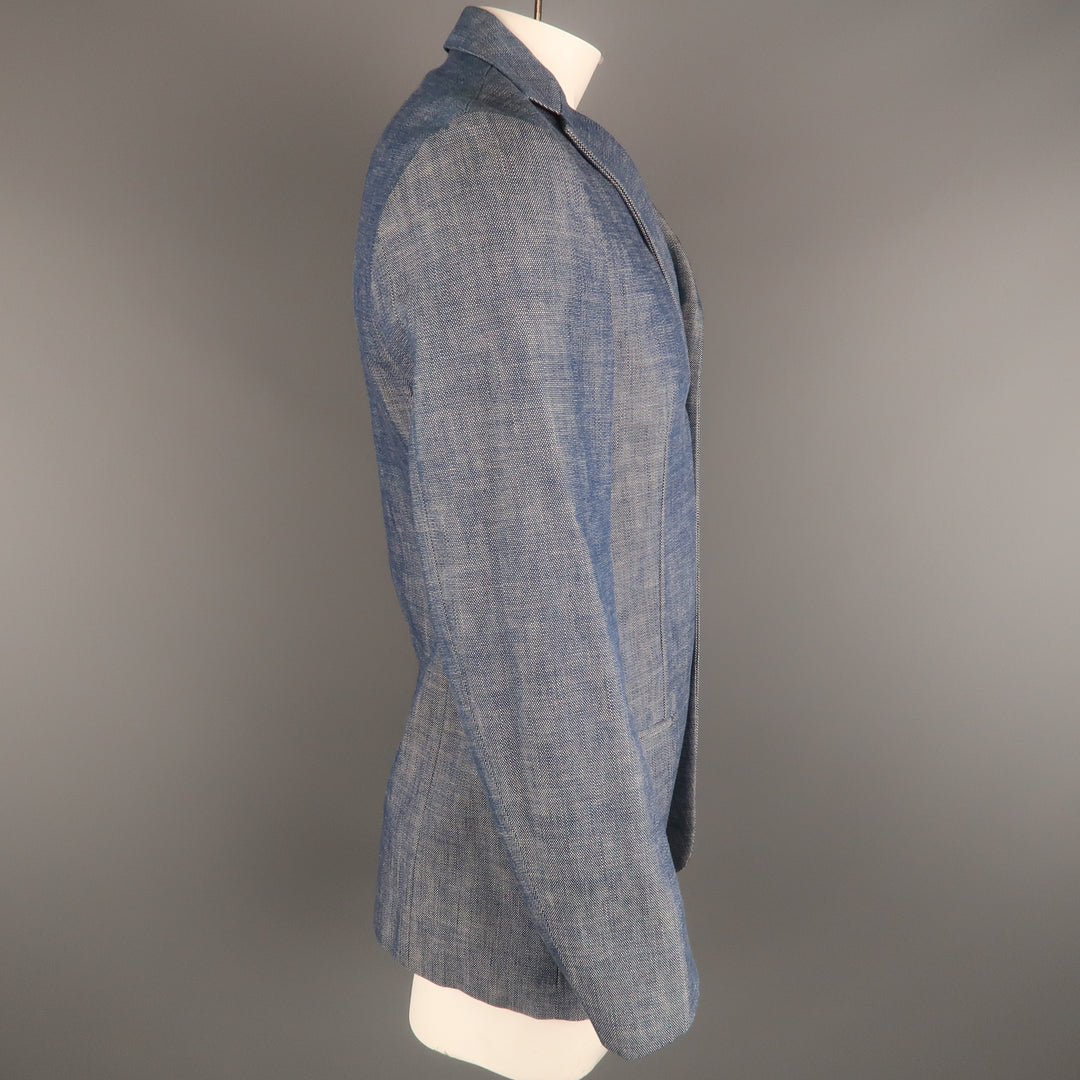 JIL SANDER 40 Indigo Textured Cotton Notch Lapel  Sport Coat