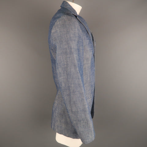 JIL SANDER 40 Indigo Textured Cotton Notch Lapel  Sport Coat