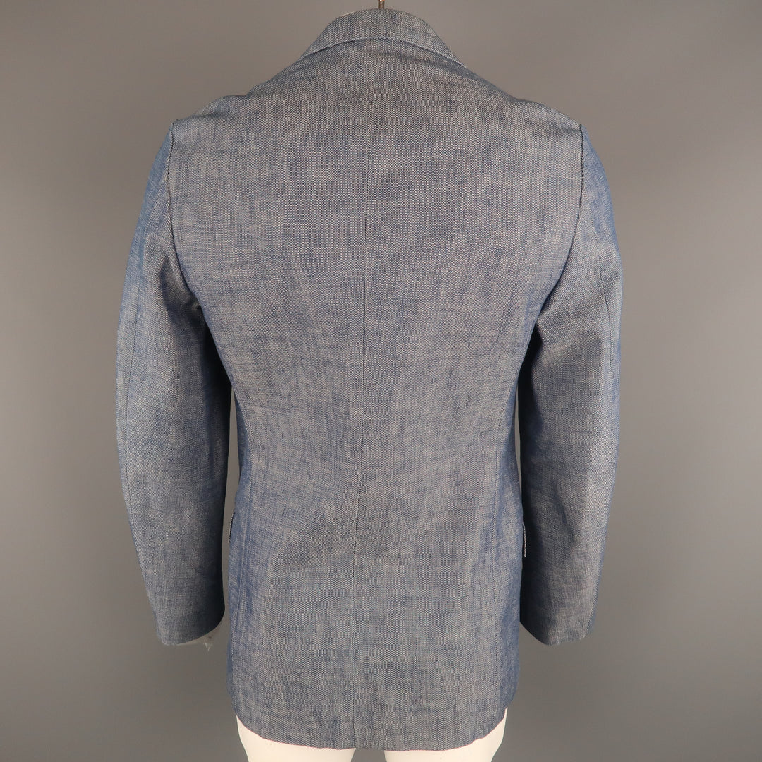 JIL SANDER 40 Indigo Textured Cotton Notch Lapel  Sport Coat