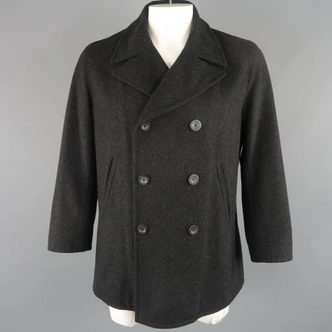 JIL SANDER 42 Charcoal Wool Double Breasted Pea Coat JIL SANDER