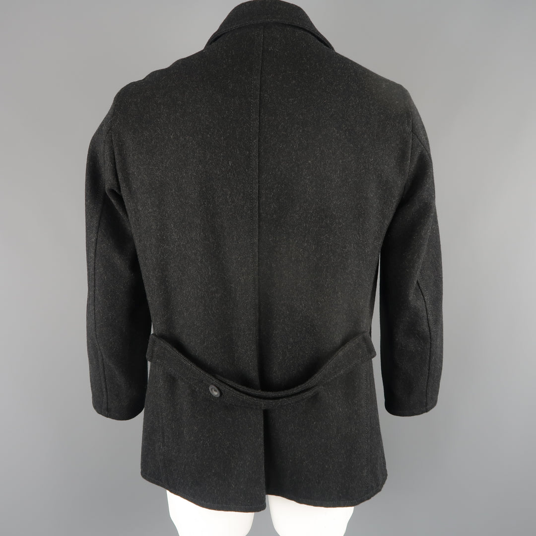 JIL SANDER 42 Charcoal Wool Double Breasted Pea Coat
