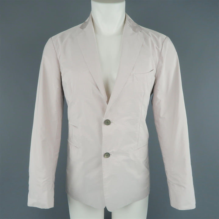 JIL SANDER 42 Light Pink & Grey Pinstripe Polyester Taffeta Sport Coat