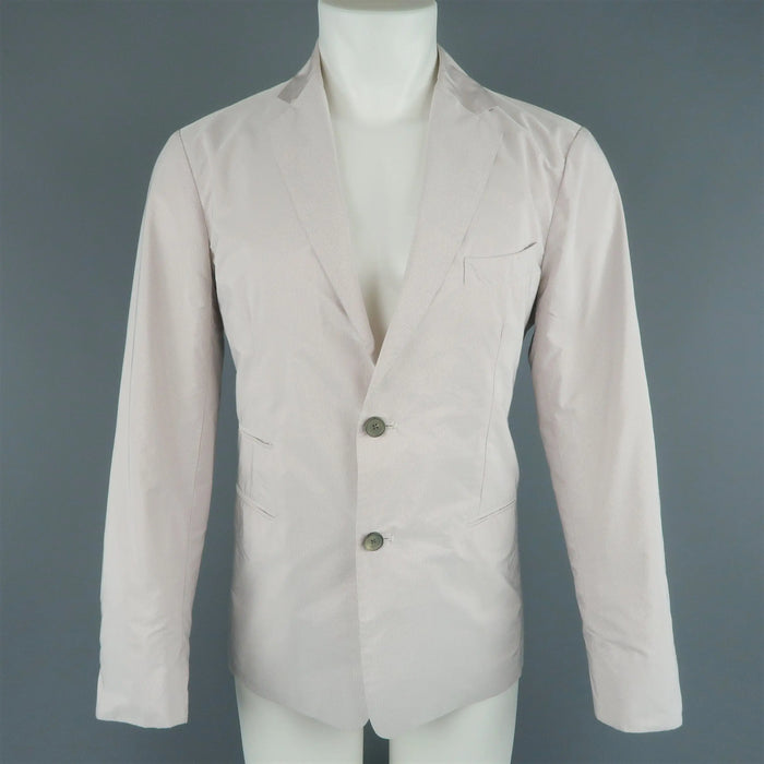 JIL SANDER 42 Light Pink & Grey Pinstripe Polyester Taffeta Sport Coat