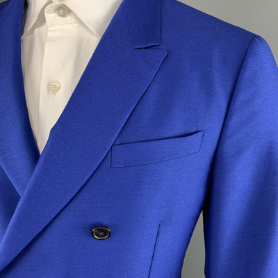 JIL SANDER 42 Royal Blue Solid Wool / Mohair Double Breasted Peak Lapel Suit