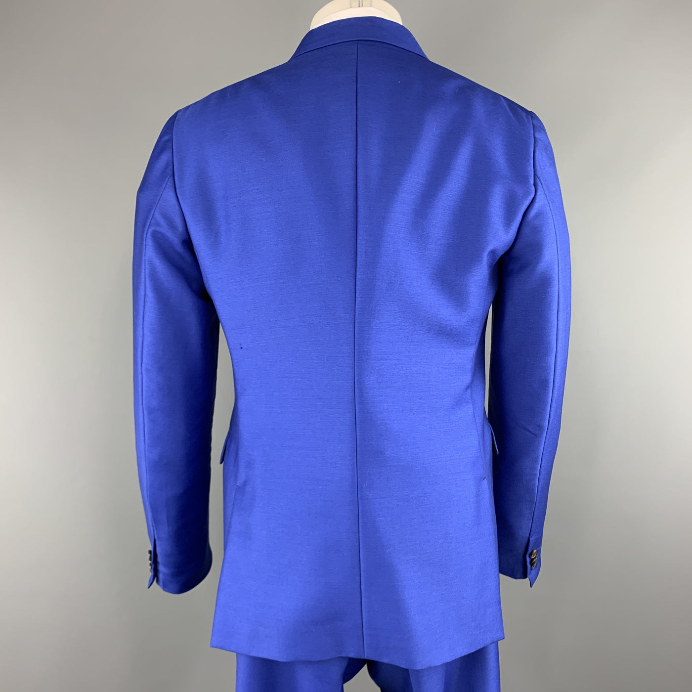 JIL SANDER 42 Royal Blue Solid Wool / Mohair Double Breasted Peak Lapel Suit