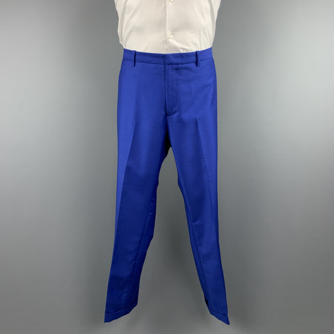JIL SANDER 42 Royal Blue Solid Wool / Mohair Double Breasted Peak Lapel Suit