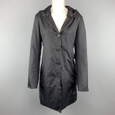 JIL SANDER Size 6 Black Perforated Nylon Hooded Coat