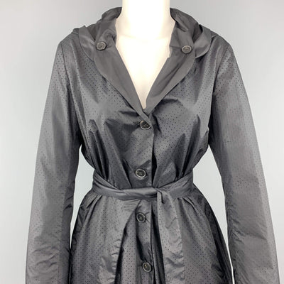JIL SANDER Size 6 Black Perforated Nylon Hooded Coat