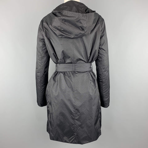 JIL SANDER Size 6 Black Perforated Nylon Hooded Coat