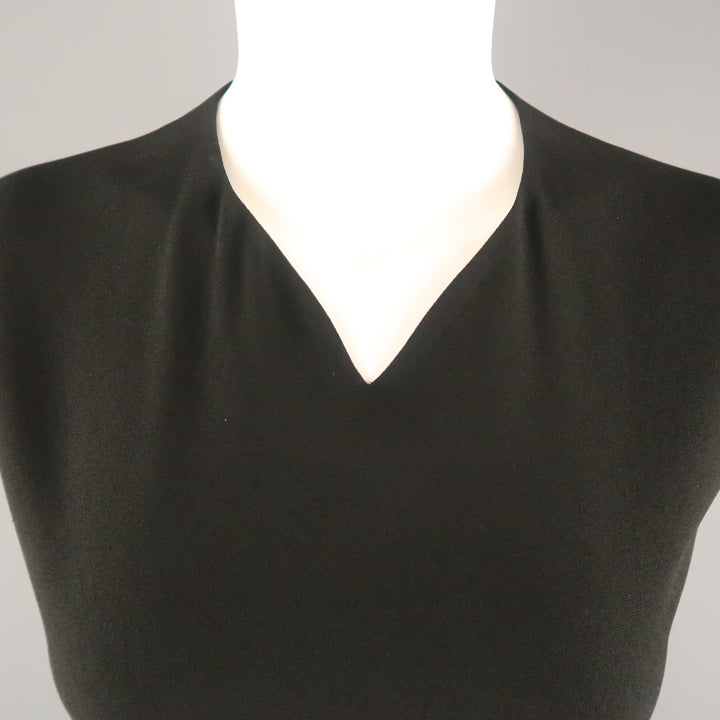 JIL SANDER Size 8 Black Back Cutouts V Neck Sleeveless Shift Dress