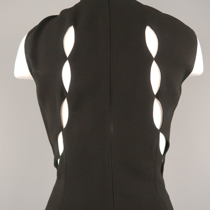 JIL SANDER Size 8 Black Back Cutouts V Neck Sleeveless Shift Dress