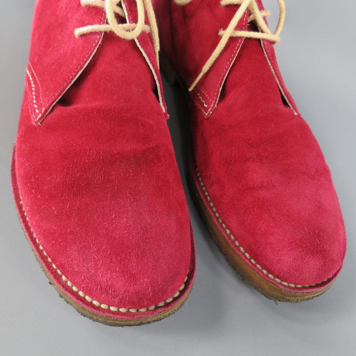 JIL SANDER Size 8 Red Suede Crepe Sole Chukka Boots