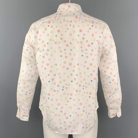 JIL SANDER Size L White Print Cotton Button Up Long Sleeve Shirt