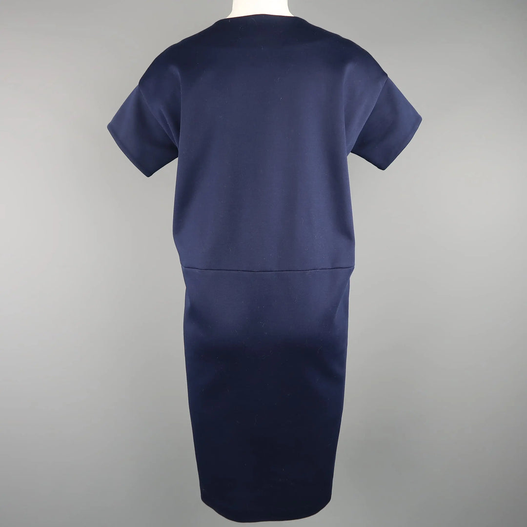 JIL SANDER Size M Navy Cotton / Polyester Jersey Short Sleeve Belted S Sui Generis Designer Consignment JIL SANDER Size M Navy Cotton / Polyester Jersey Short Sleeve Belted S Sui Generis Designer Consignment
